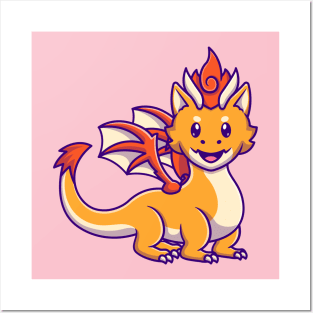 Cute Teenager Orange Dragon Cartoon Posters and Art